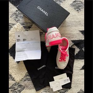 AUTH chanel 20P Logo trainers sneakers EU39 White/pink RARE